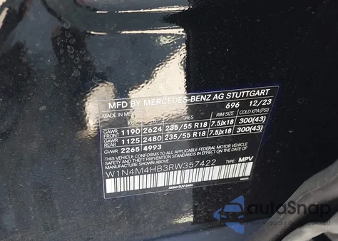 2024 Mercedes-Benz Glb 250 4Matic из США, поврежденный, VIN W1N4M4HB3RW357422